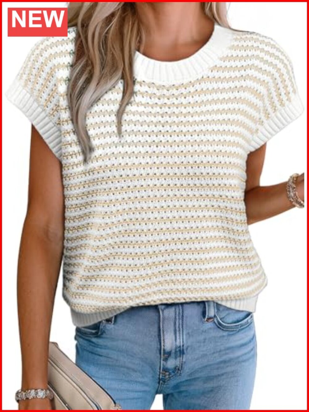Women's Striped Cap Sleeve Knit Sweater Vest Top